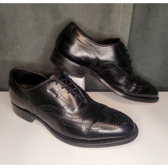 Johnston & Murphy Crown Aristocraft Black Wingtip Oxford Shoes US 9 E/C (WIDE) - Picture 1 of 11